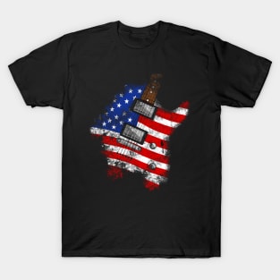 4th July Electric Guitar American Flag Independence Day T-Shirt